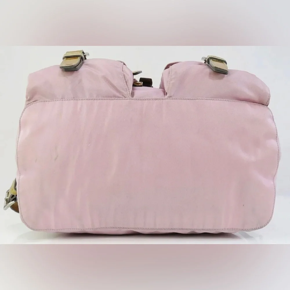 🦄 Authentic PRADA Pink Nylon and Gold Leather Backpack Bag Purse - Picture 6 of 12